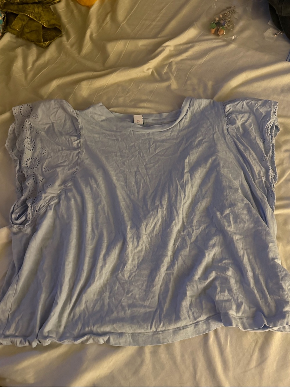 Old Navy Light Blue Eyelet Sleeve Short Sleeve Tee